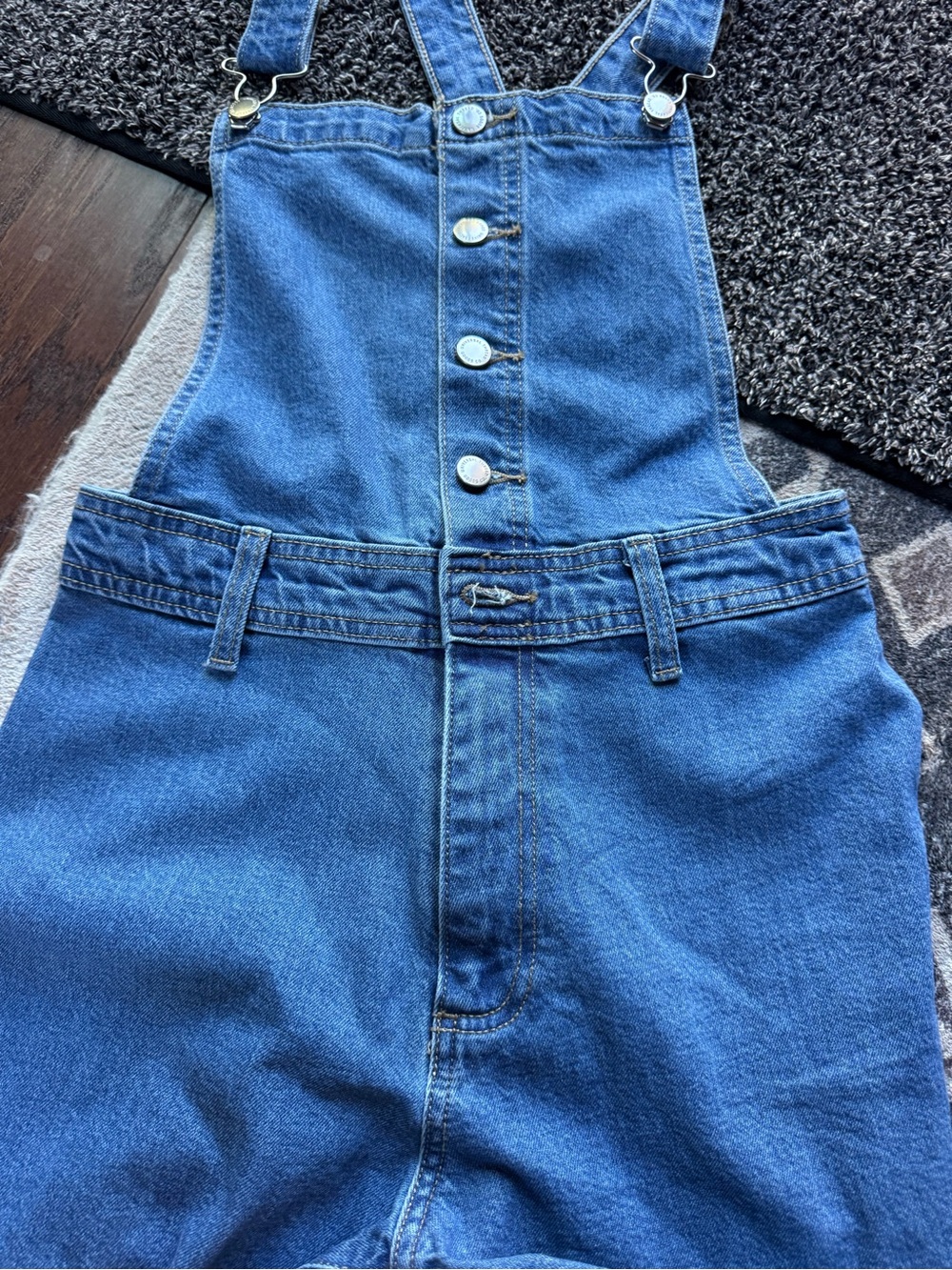 Universal Thread Blue Denim Women's Overalls with Button-Front Bib